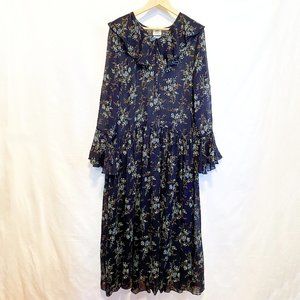 Laura Ashley Vintage Chiffon Drop Waist Dress with Botanical Print